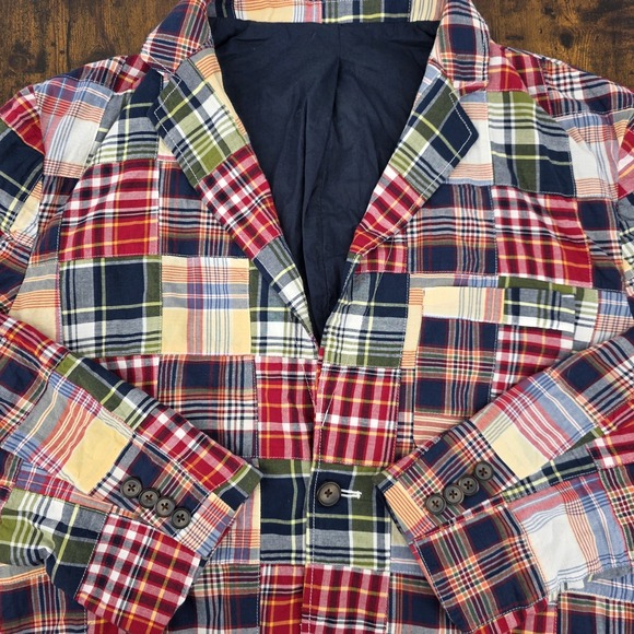 J. Crew Men's Blazer Size L Patchwork Multicolor Madras Plaid - Picture 1 of 4